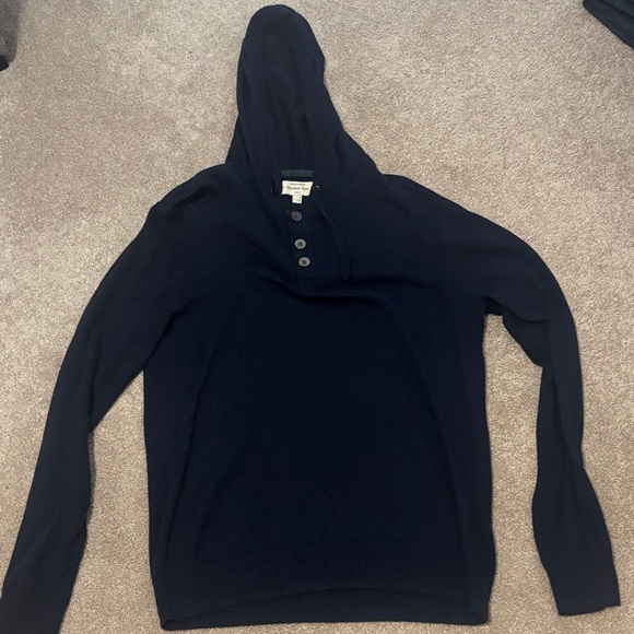 Men's Navy Blue Sweater with Hood - Picture 1 of 2